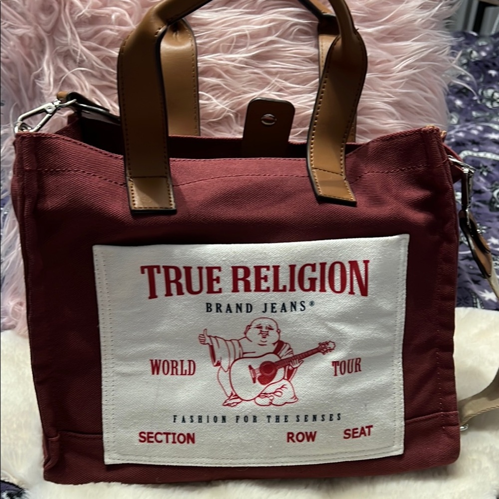 True Religion Red Tote with Brown Handles